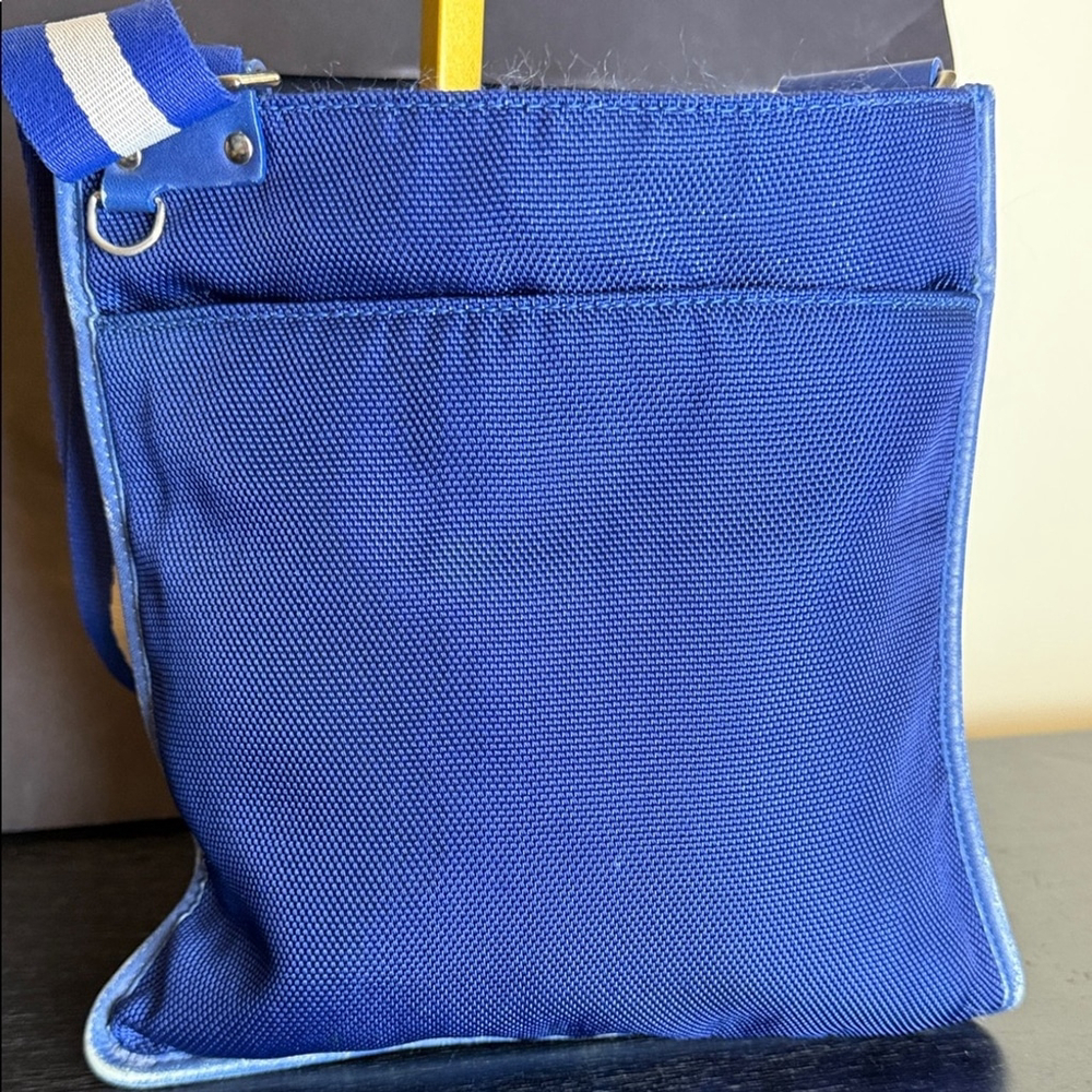 Bally Blue Nylon Canvas Leather Flat Crossbody Messenger Bag Blue White - Picture 3 of 9